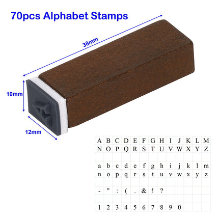 70pcs Wooden Box Rubber Stamps Letter Number Alphabet Antique Vintage Kit