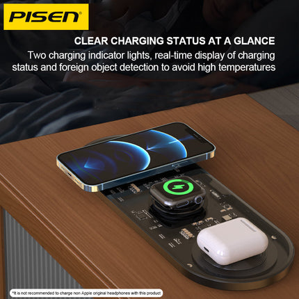 PISEN 3-in-1 Transparent Wireless Charging Station for iPhone AirPods Watch