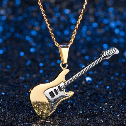 3-Piece Stainless Steel Rock Guitar Music Pendant Necklace Chain – Unisex Jewelry