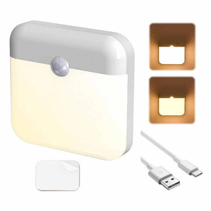 USB Rechargeable Magnetic PIR Motion Sensor Night Light, Dual Color LED Lamp for Bathroom Closet Stairs