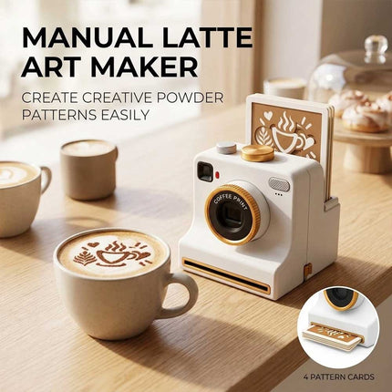 3D‑Printed Latte Art Camera, Coffee Powder Decorator with Interchangeable Stencil Cards