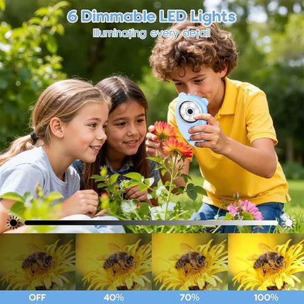 2 in 1 Kids Portable Digital Microscope 1000X Magnification with 2 Inch HD Screen Video Recorder