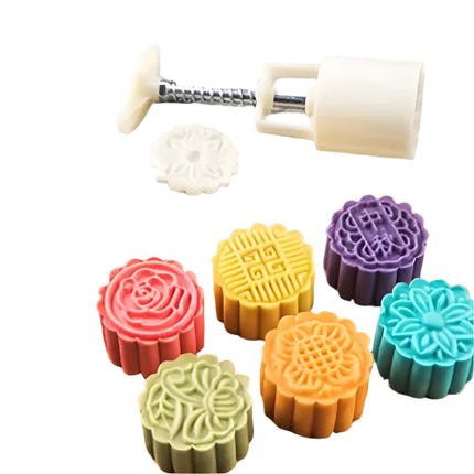 6pcs 3D Flowers Stamps Moon Cake Decor Mould Barrel Round Mooncake Mold