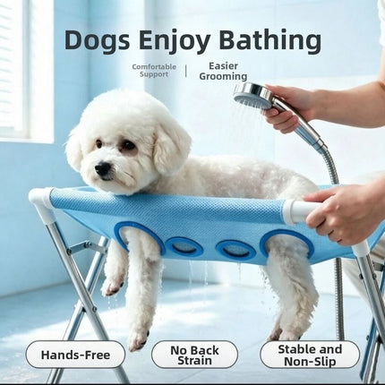 Blue Foldable Non‑Slip Pet Bathing Stand, Pet Grooming Hammock for Dog & Cat Home Grooming