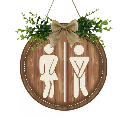 Rustic Round Wooden Toilet Sign 23CM Hanging Gender Door Plaque Bathroom Wall Home Decor