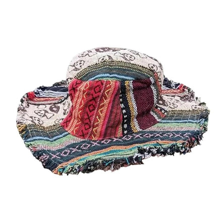 Handmade Multicolor Mushroom Pattern Hemp Fedora Hat with Hidden Pocket