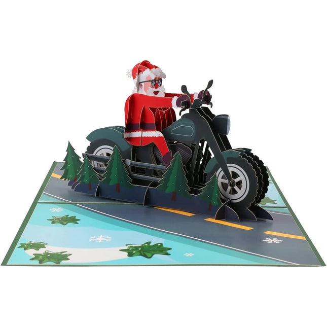 Pop-Up Christmas Greeting Card: Motorbike Santa Claus Xmas Card