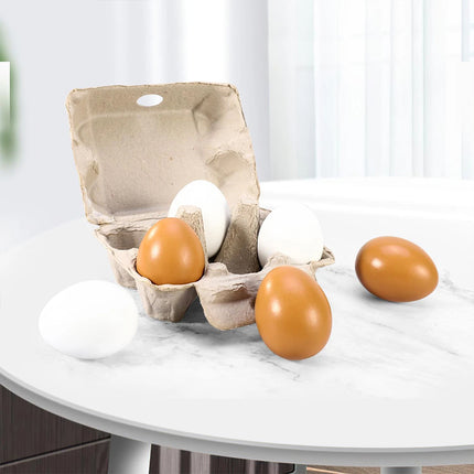 6 Wooden Fake Eggs in Carton, Pretend Play Educational Food Toy