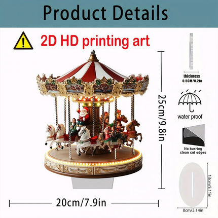 Classic 2D Acrylic Carousel - Flat Christmas Merry Go Round Decor