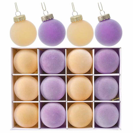 12PCS 6cm Flocked Christmas Balls Xmas Tree Hanging Baubles Ornament Party Decor