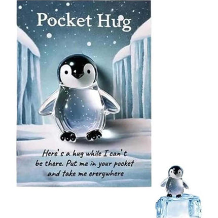 Pocket Crystal Turtle & Penguin Hug Keepsake Card Heartwarming Gift for Friends & Loved Ones