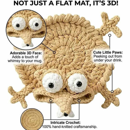 Handmade Crochet 3D Animal Coaster Cute Knitted Round Mug Rug, Heat Resistant Drink Cup Mat for Home Table Decor