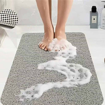 Grey Rectangular Loofah Shower Mat, 60×40cm Non Slip Quick Dry Bath Mat, Super Absorbent Anti-Mould Bathroom Floor Mat for Shower Stall