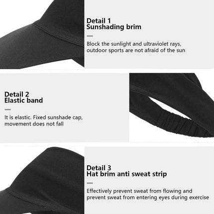Sun Visor Elastic Sports Hat - Black, Tennis Golf Headband Cap for Women