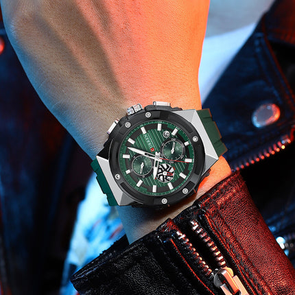 Men's Sports Quartz Wrist Watch with Calendar, Silicone Strap Casual Male Daily Watch