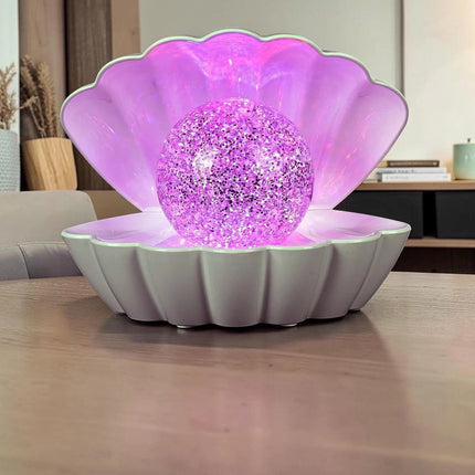 7 Colour Changing LED Clam Shell Mood Light White Glitter Table Lamp