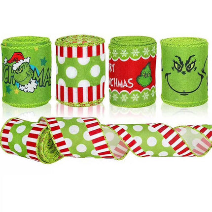4pcs Grinchs Ribbon Wired 2.5In 4 Roll 20Yards Christmas Ribbon Wreaths Bows DIY
