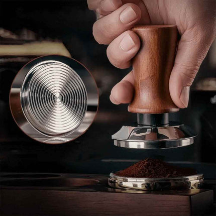 53mm Beech Wood Coffee Tamper Threaded Base with Internal Spring