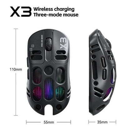 RGB Gaming Mouse, PixArt PAW3311 Sensor, 12000 DPI, 500mAh Battery, BT/2.4G Wireless/Wired Connectivity