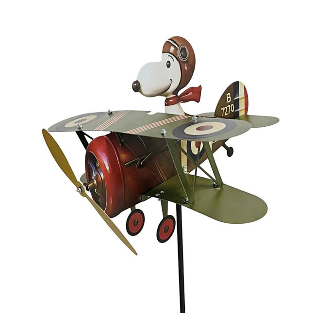 Cartoon Pilot Biplane Wind Spinner – Vintage Metal Windmill for Outdoor Garden & Yard Art Decor