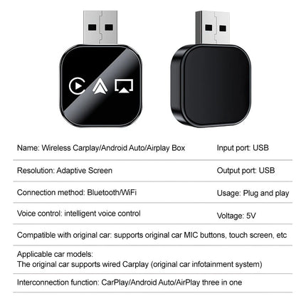 3 in 1 Wireless iOS CarPlay Android Auto Mirror Adapter, BT5.0 USB Plug & Play Car Adapter