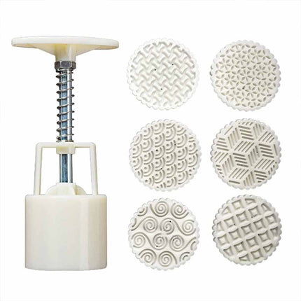Hand‑Press Mooncake Mold Set with 6 Geometric Pattern Stamps, DIY Baking Tool for Mooncake & Mung Bean Cakes