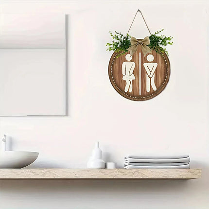Rustic Round Wooden Toilet Sign 23CM Hanging Gender Door Plaque Bathroom Wall Home Decor