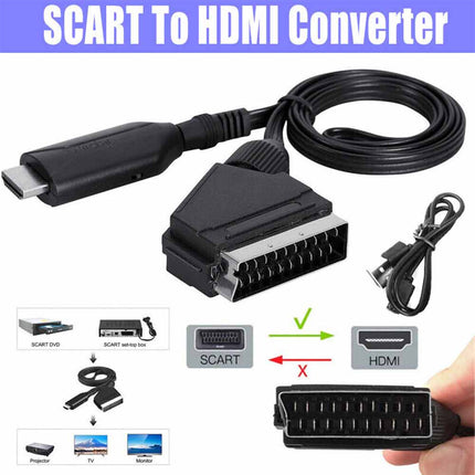 Portable Scart To HDMI Converter with USB Cable Video Audio Adapter For HD TV