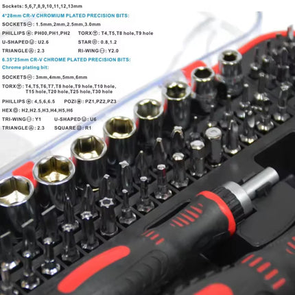 61-Piece Screwdriver Bit & Socket Set: 1/4-Inch Hex & Torx Bits, Plus Right-Angle Ratchet