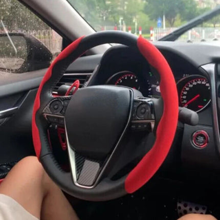 Car Anti-skid Plush Steering Wheel Anti-slip Cover Decor Both Side Universal Red