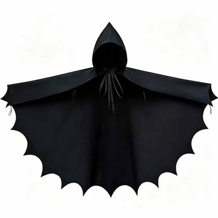 Black Gothic Hooded Cape, Medieval Halloween Bat Cosplay Cloak Costume