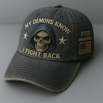 PTSD Awareness Hat – My Demons Know I Fight Back Hat, PTSD Baseball Cap 21-23 In