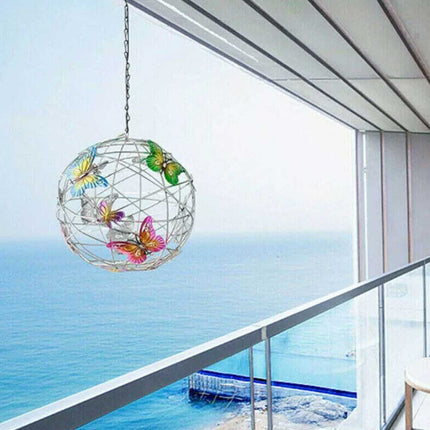 Hanging Butterfly Pendant Solar Power Light Mesh Orb Outdoor Yard Garden Decor