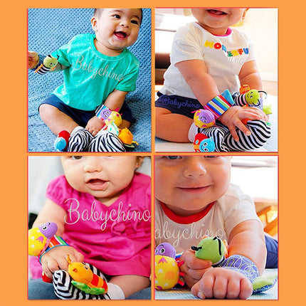 4pcs/Set Baby Rattles Set Wrists Rattles Early Educational Socks Rattles Setv