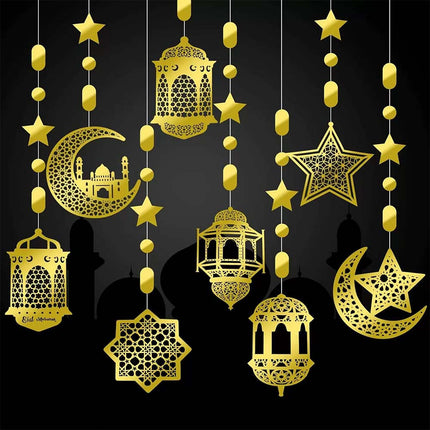 8 Pcs Eid Mubarak Hanging Pendant Ramadan Islamic Muslim Party Decoration Streamer Banner