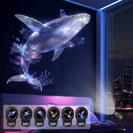 USB LED Projector Night Light 6 Projection Patterns Whale Jellyfish Butterfly Kids Gift