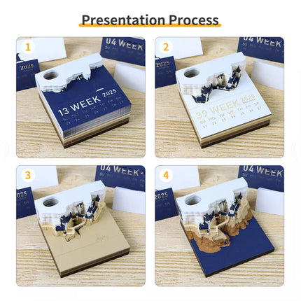 2025 3D Calendar with LED Light Paper Carving Art Memo Pad Notepad Novelty Gift
