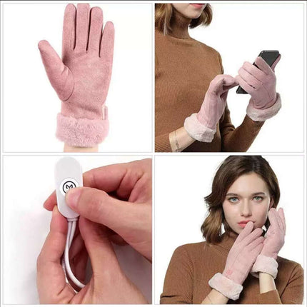 USB Plug-in Heated Gloves Hand Warmer Women Hands Ladies Winter Gloves