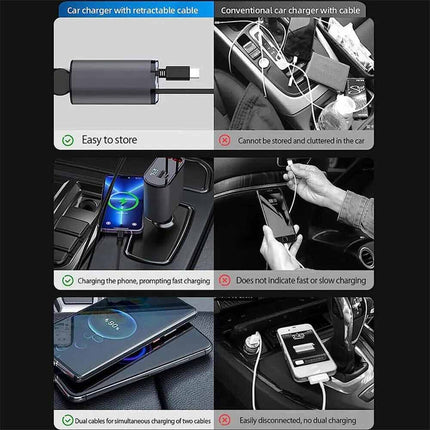 USB Car Charger 4 in 1 Car Charger Adapter Fast Charging with Type C+ For iPhone