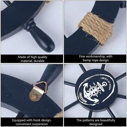 28CM Wooden Ship Wheel, Nautical Boat Steering Wheel, Beach Home Wall Decoration