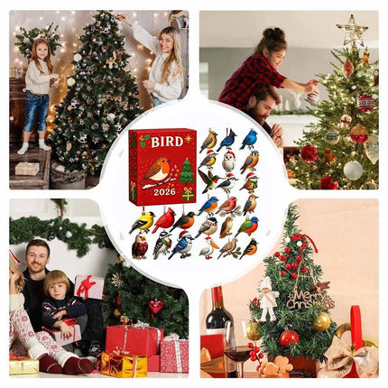 24‑Day Advent Calendar Blind Box, 2D Flat Acrylic Hanging Ornaments, Sea‑Glass Style Gnome and Birds Christmas Gift