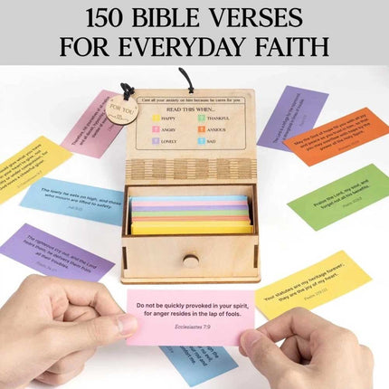 Handmade Wooden Bible Verses Box + 150PCS Daily Scripture Verse Cards