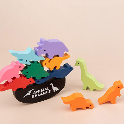 Wooden Animal Balance Blocks Board Dinosaur Educational Stacking High Wood Toys