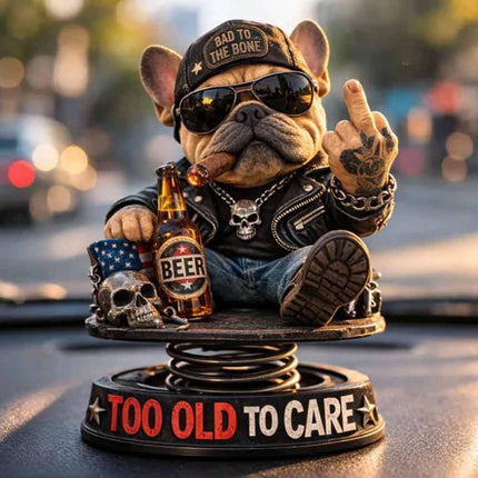 Too Old To Care Dashboard Bobblehead, Funny Resin Bulldog Nodding Dog