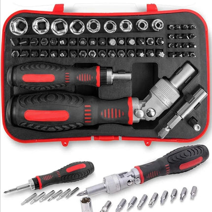 61-Piece Screwdriver Bit & Socket Set: 1/4-Inch Hex & Torx Bits, Plus Right-Angle Ratchet