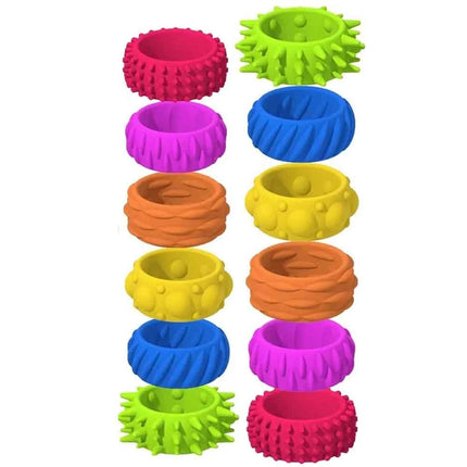 12 Pack Textured Silicone Fidget Sensory Rings with Storage Case & Color Box, Multicolor Stress Relief Toys