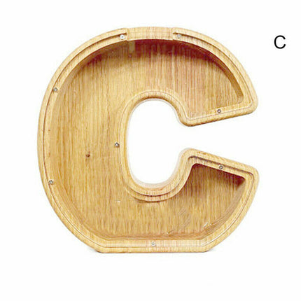 Wooden Piggy Bank Funny Letter/Alphabet Coin Saving Money Box Kids Adults Gift