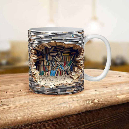 3D Bookshelf Mug-Library Book Shelf Mugs, Book Lover Ceramic Mug Xmas Gift