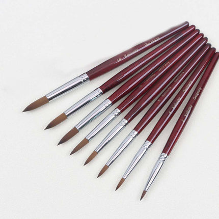 9PCS Acrylic Nail Brush Kolinsky Sable Hair Liquid Powder Crystal Pink Metal Handle