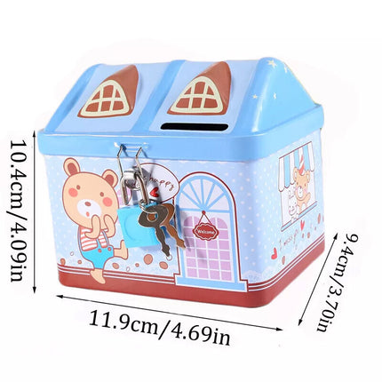 House Model Kids Money Piggy Bank Coin Saving Cash Tin Metal Box Unicorn